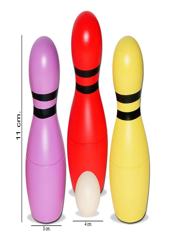 VParents Wooden Apple Balance Board and Wooden Mini Bowling Pins Toy Set (3-8 Years) - Indoor & Outdoor Activity Fitness Toy for Kids (Multi colour) - Image 3